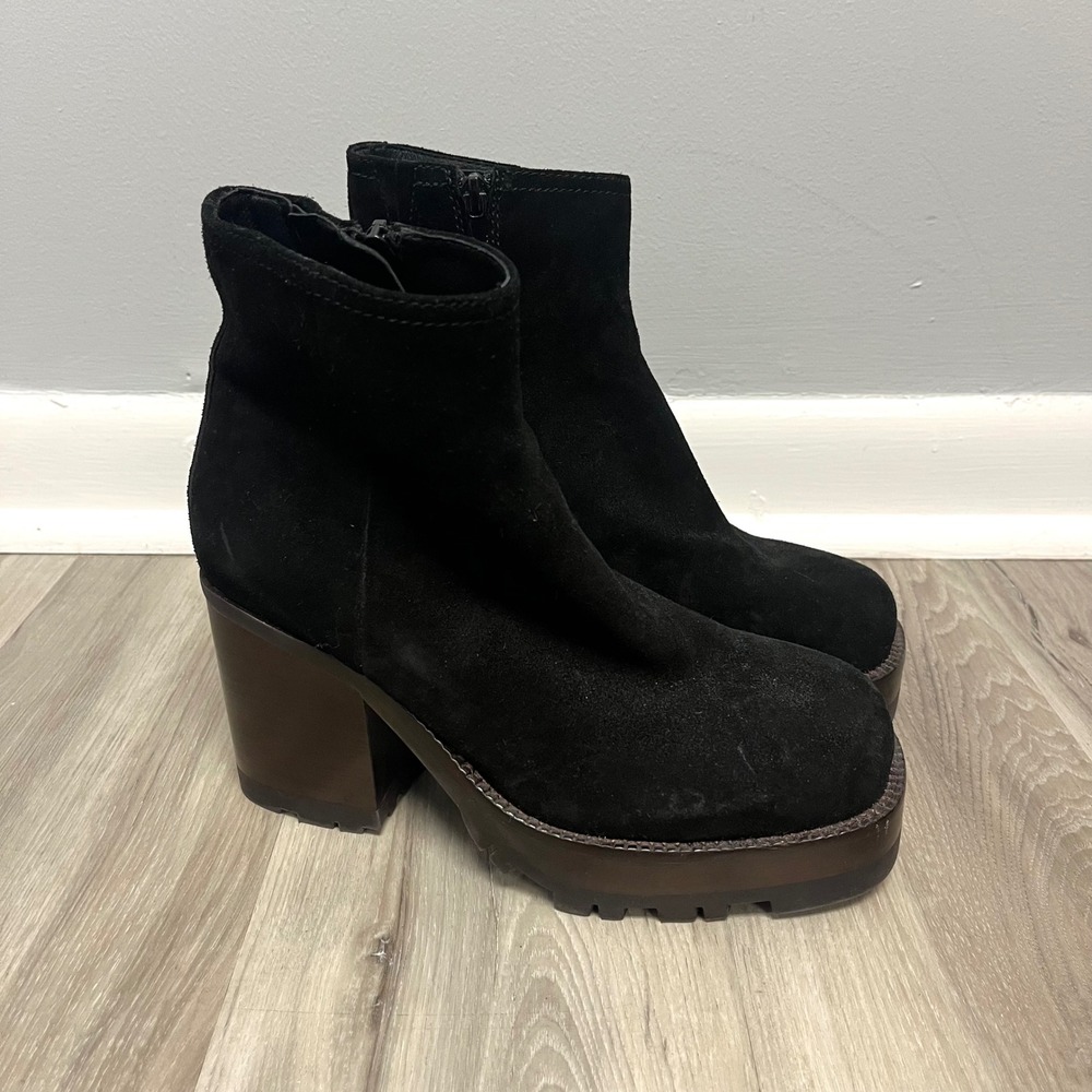 Jeffrey Campbell Boots Womens 7 Momby Black Suede Platform Block Heel Square Toe